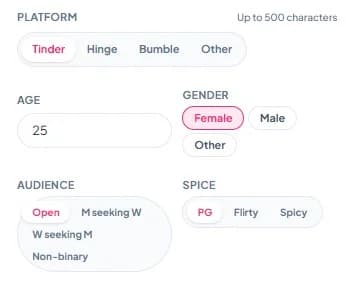 AI dating bio generator step 1