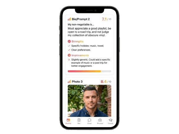 Dating app profile review output sample
