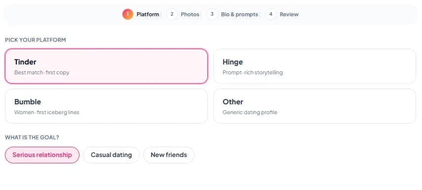 Dating profile review AI step 1